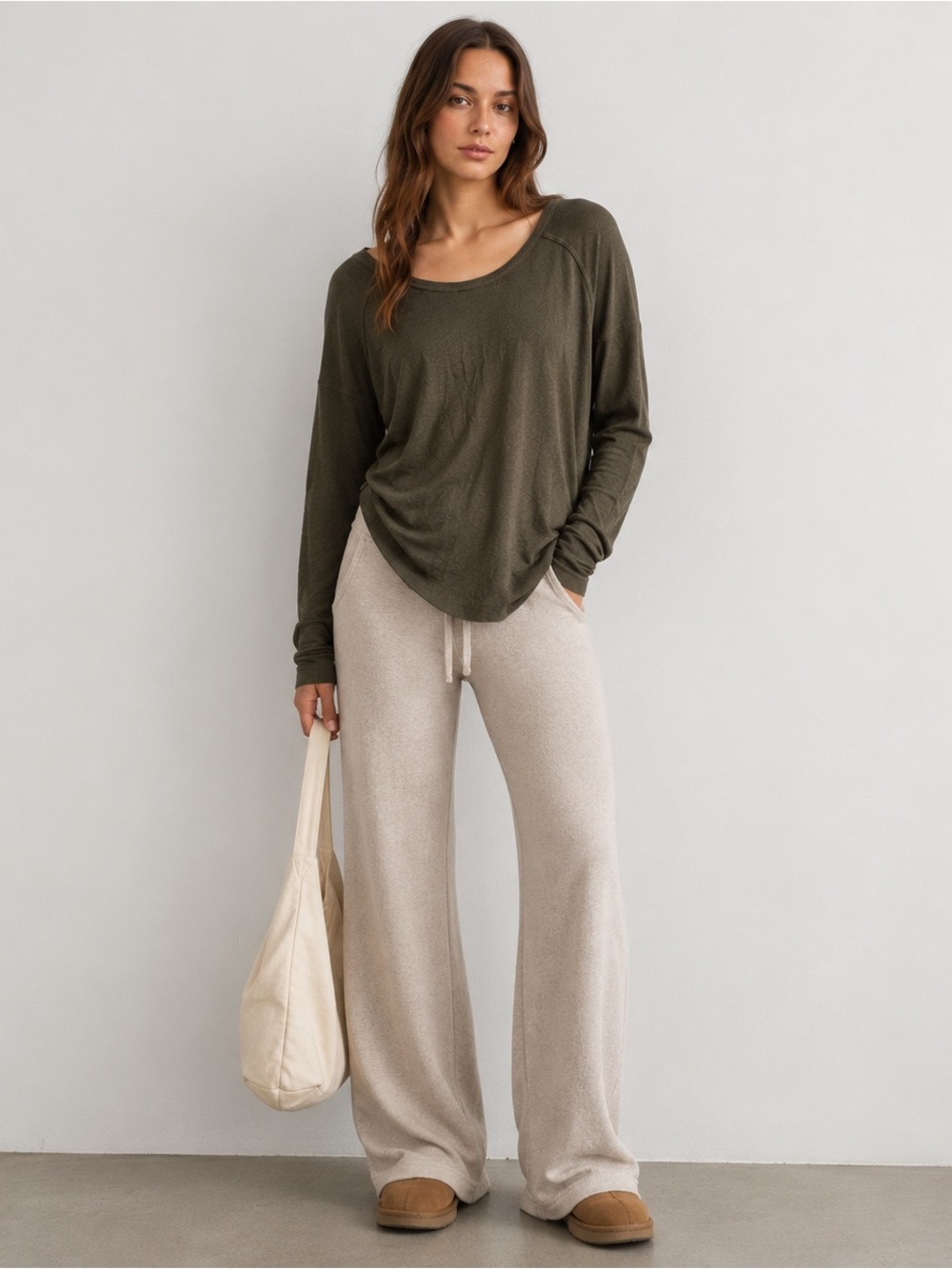 TNA Aritzia Olive Green Soft Long Sleeve Raglan Tee XXS